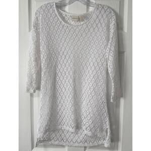 Chico's Women's White Eyelet Top Size 1.